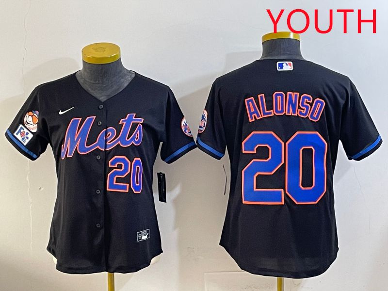 Youth 2025 New York Mets #20 Alonso Black Game Nike MLB Jersey style 12->youth mlb jersey->Youth Jersey